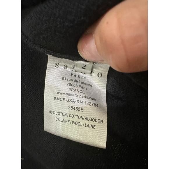 Sandro Women's Black Open Front Long Sleeve Knit Wool Cardigan Sweater Size 2 - Picture 3 of 6